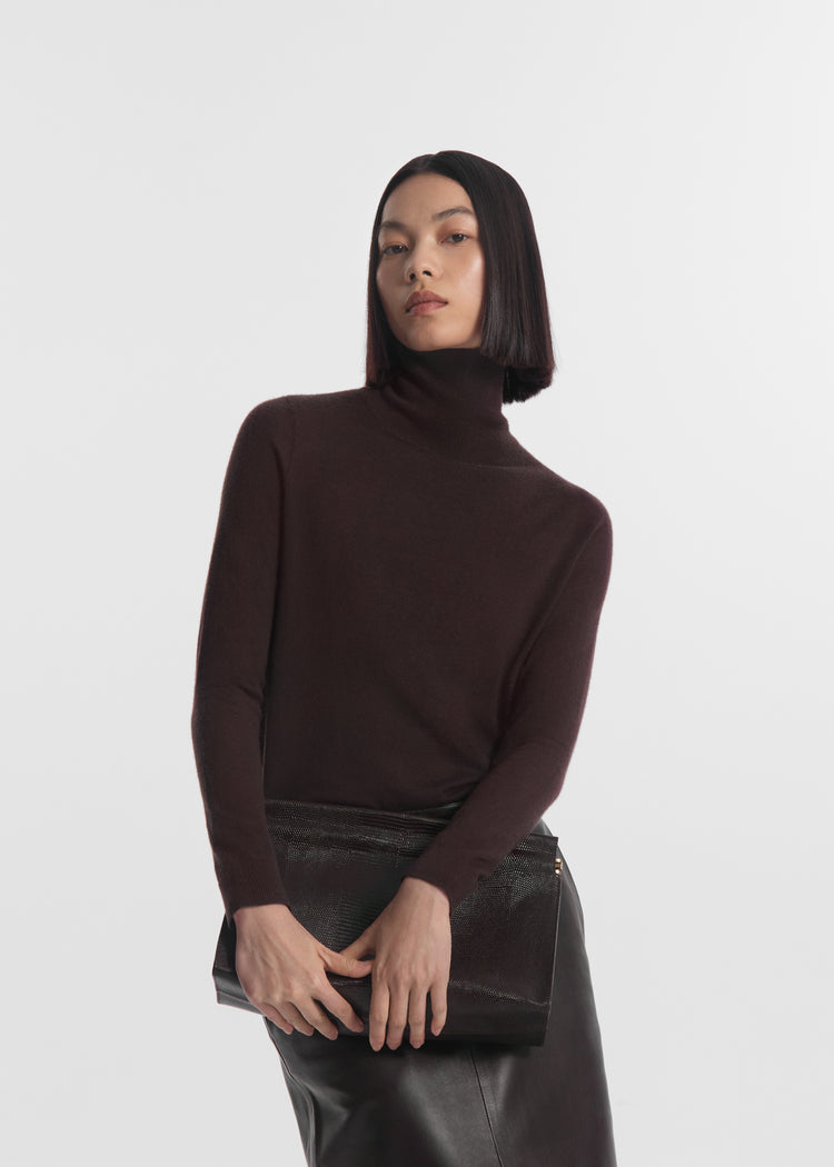 Slim Turtleneck in Fine Cashmere - Chocolate, image 1 of 4