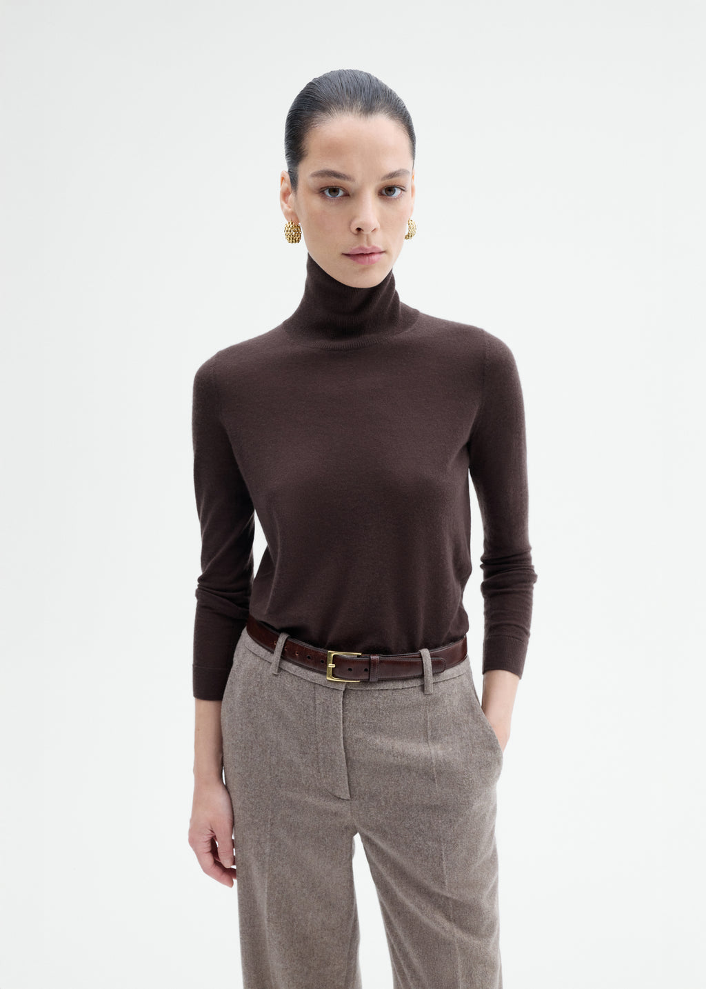 Slim Turtleneck in Fine Cashmere - Chocolate - CO