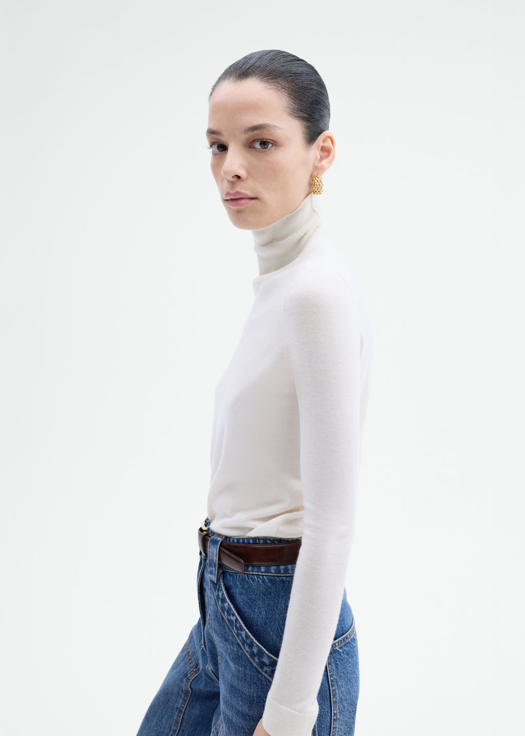 Slim Turtleneck in Fine Cashmere - Ivory - CO