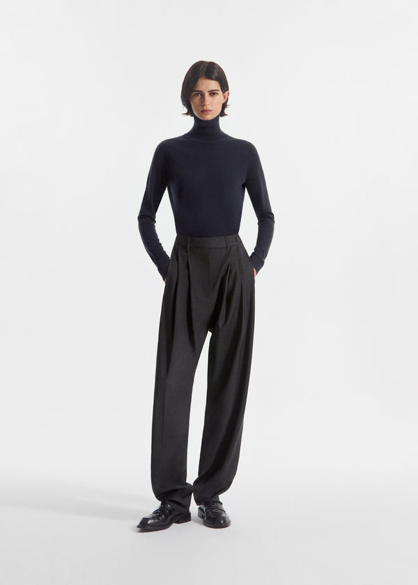 Wide Leg Pleated Pant in Wool - Grey - CO