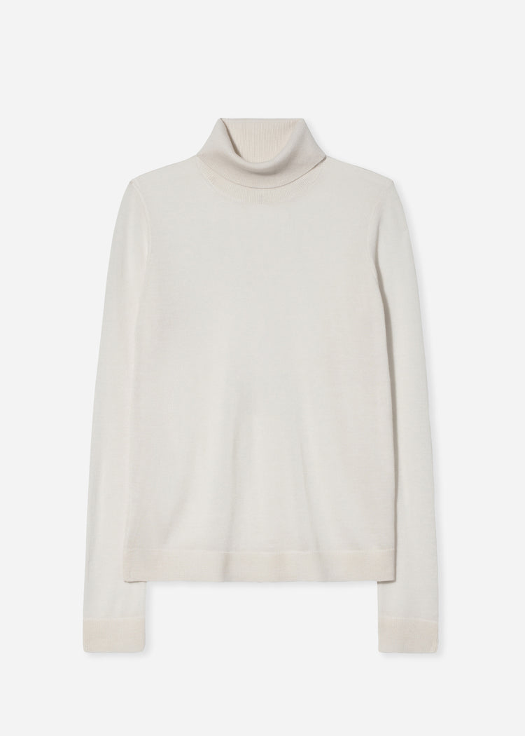 Slim Turtleneck in Fine Cashmere - Ivory, image 3 of 3