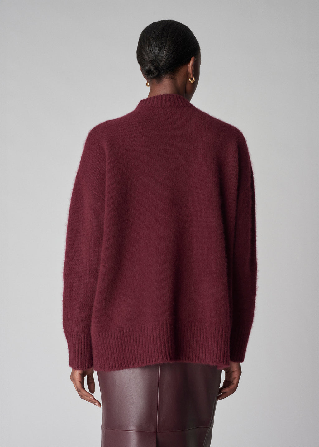 Boyfriend Crew Neck Sweater in Cashmere - Bordeaux - CO