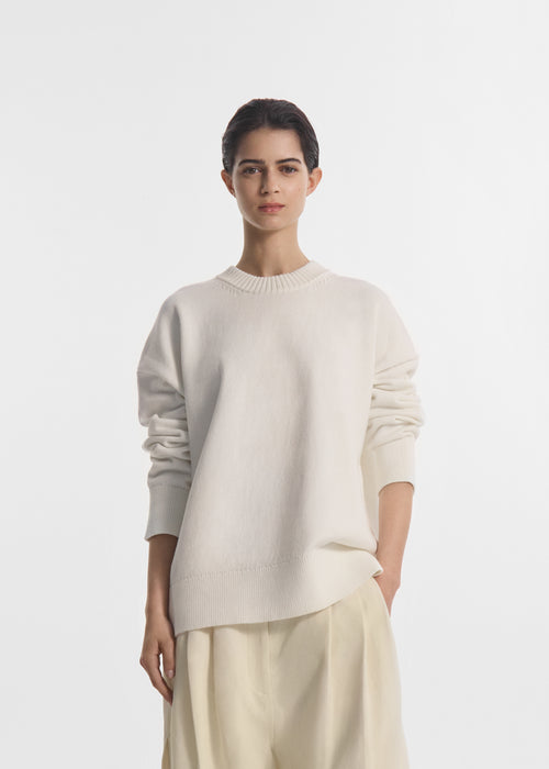 Boyfriend Crew Sweater in Cotton - White, image 1 of 4