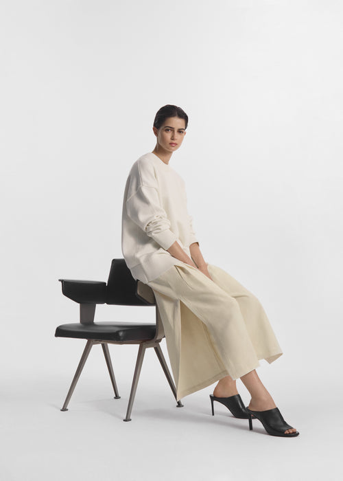 Boyfriend Crew Sweater in Cotton - White, image 2 of 4