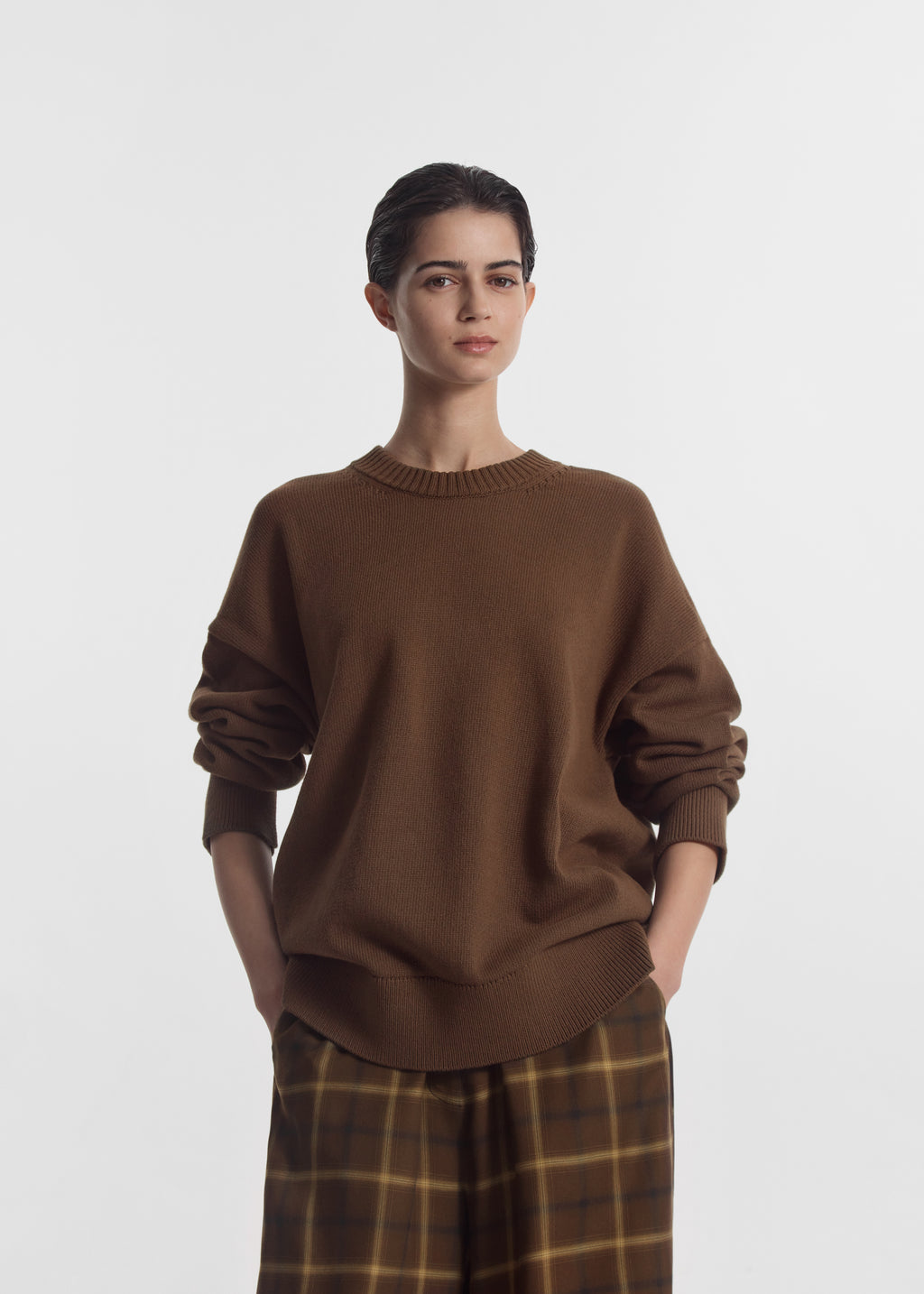 Boyfriend Crew Sweater in Cotton - Olive - CO