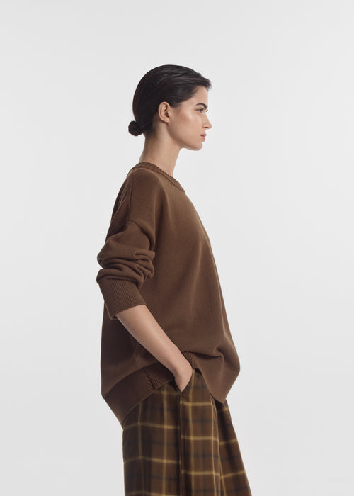 Boyfriend Crew Sweater in Cotton - Olive, image 2 of 4
