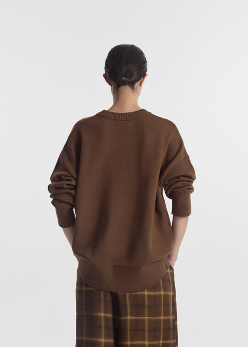 Boyfriend Crew Sweater in Cotton - Olive, image 3 of 4