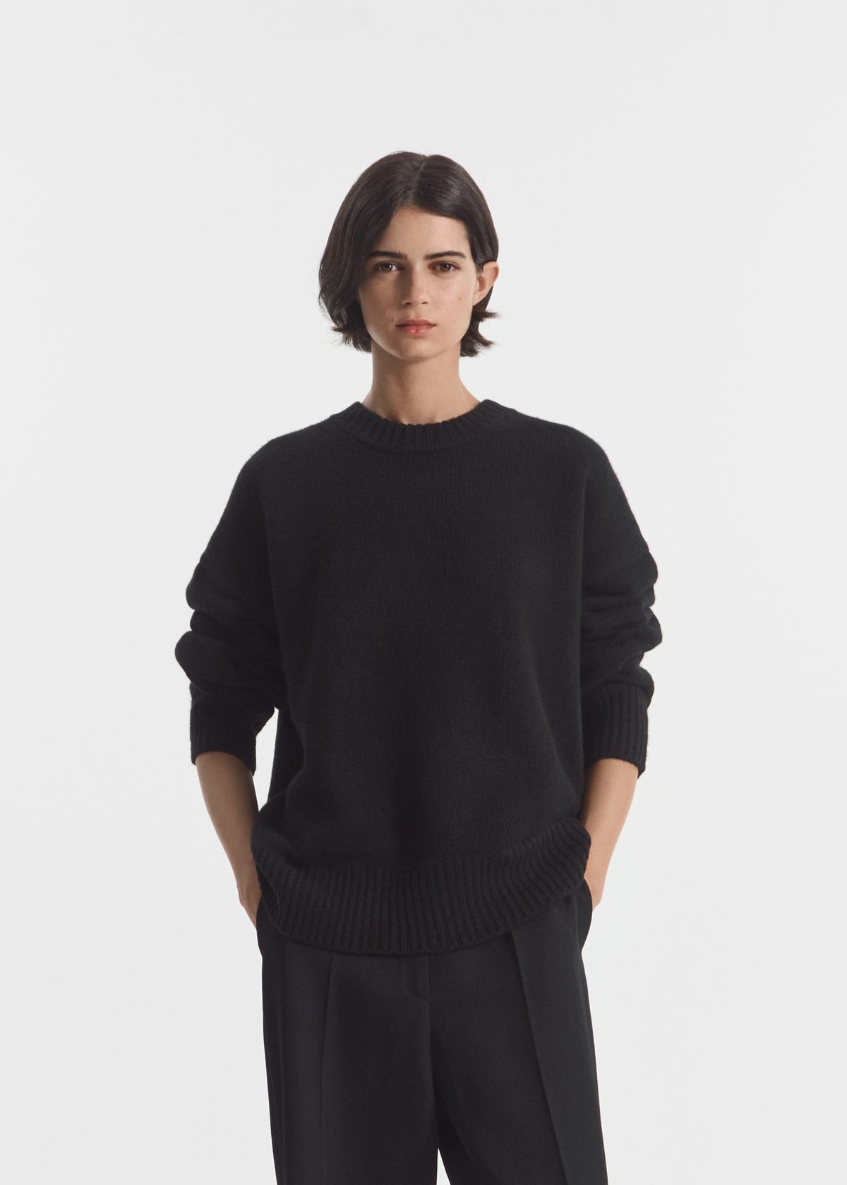 Boyfriend Crew Neck in Wool Cashmere - Black, image 1 of 5