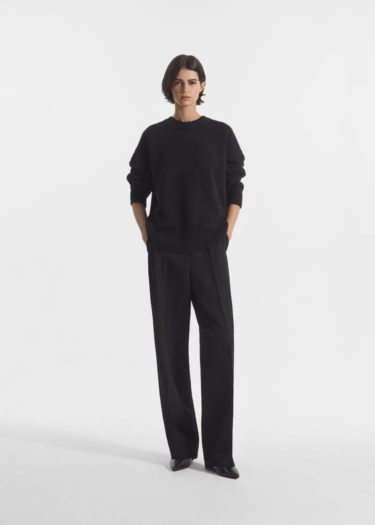 Boyfriend Crew Neck in Wool Cashmere - Black, image 1 of 5