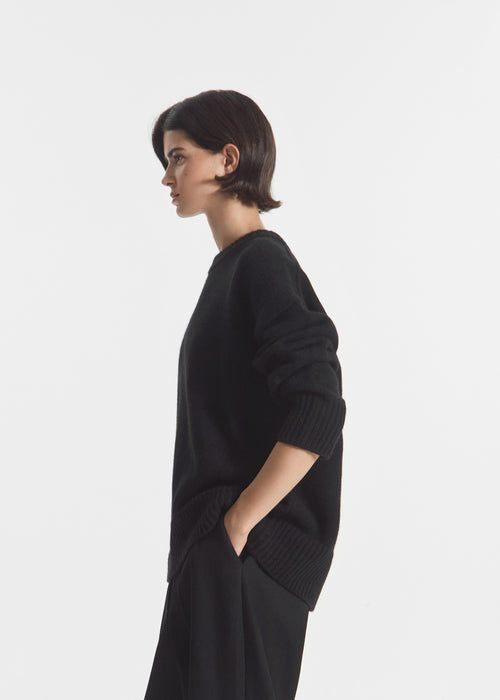 Boyfriend Crew Neck in Wool Cashmere - Black, image 2 of 5