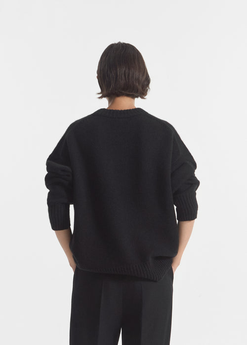 Boyfriend Crew Neck in Wool Cashmere - Black, image 4 of 5