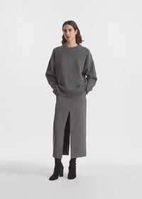 Tailored Pencil Skirt in Wool Cashmere - Grey Melange