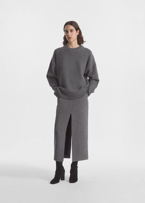Tailored Pencil Skirt in Wool Cashmere - Grey Melange, image 1 of 3