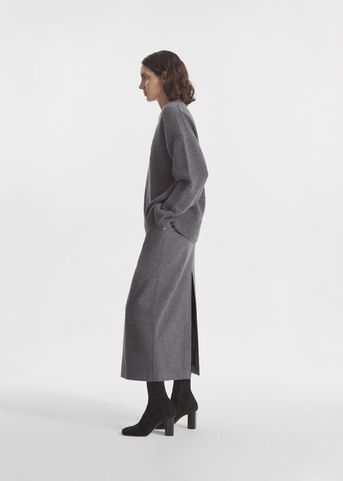 Tailored Pencil Skirt in Wool Cashmere - Grey Melange, image 2 of 3