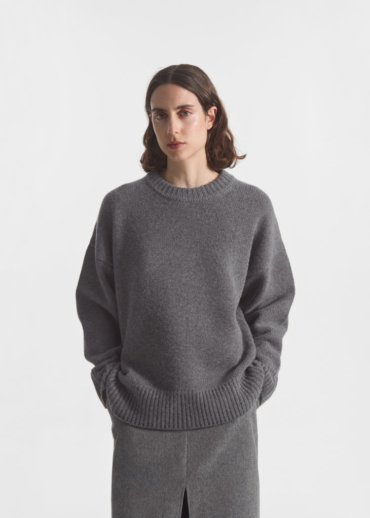 Boyfriend Crew Neck in Wool Cashmere - Grey, image 1 of 4