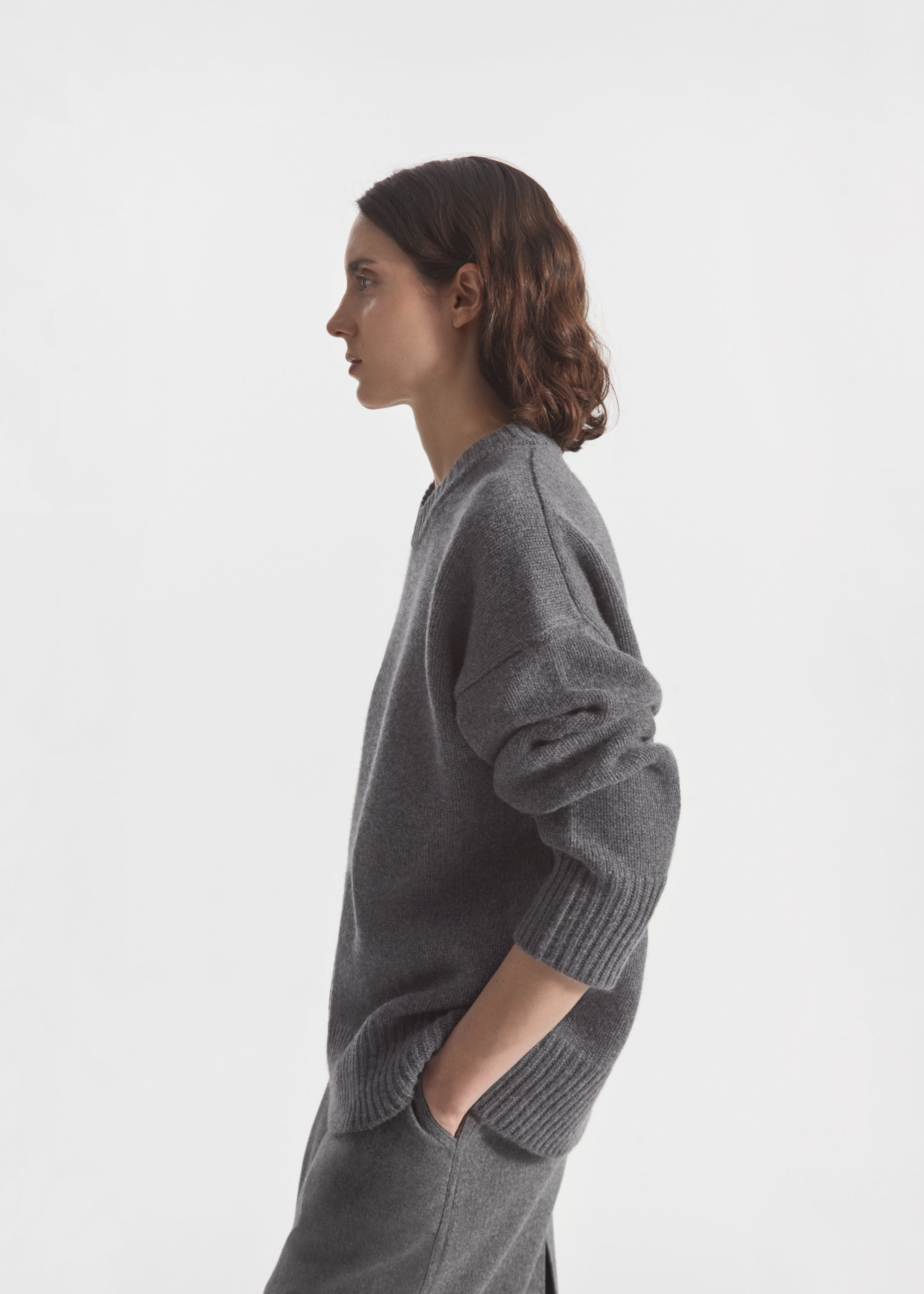 Boyfriend Crew Neck in Wool Cashmere - Grey