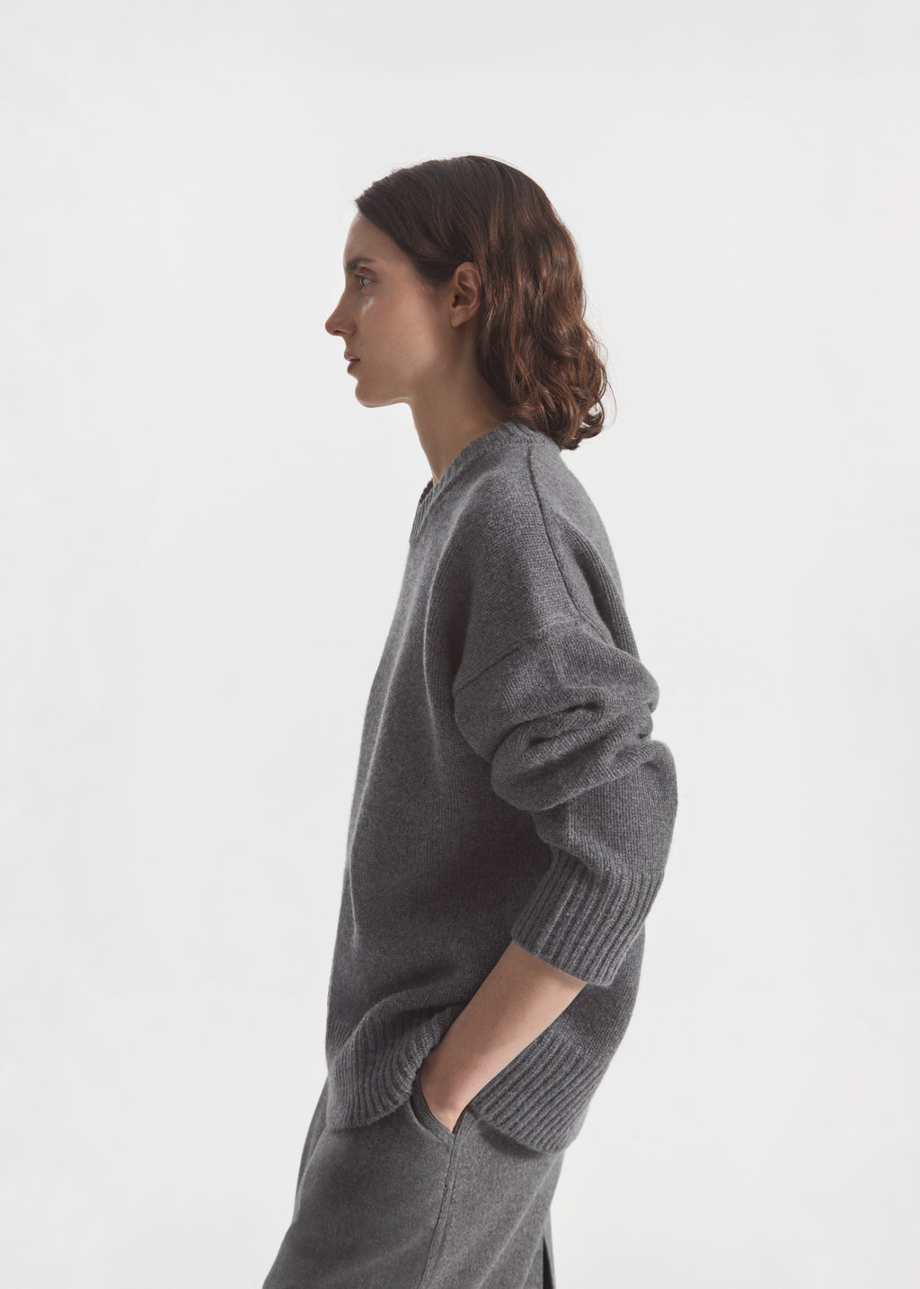 Boyfriend Crew Neck in Wool Cashmere - Grey - CO