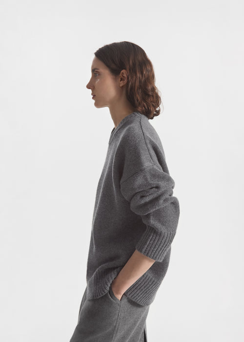 Boyfriend Crew Neck in Wool Cashmere - Grey, image 2 of 4