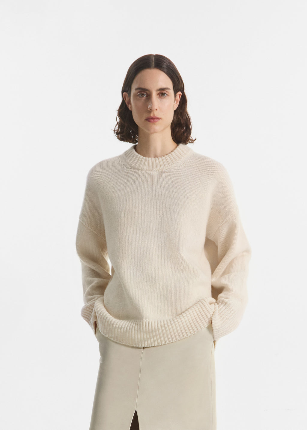 Boyfriend Crew Sweater in Wool Cashmere - Ivory - CO