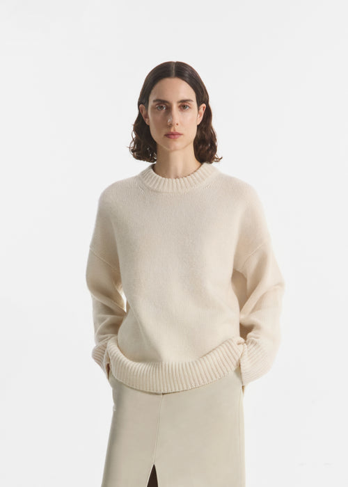 Boyfriend Crew Sweater in Wool Cashmere - Ivory, image 1 of 4