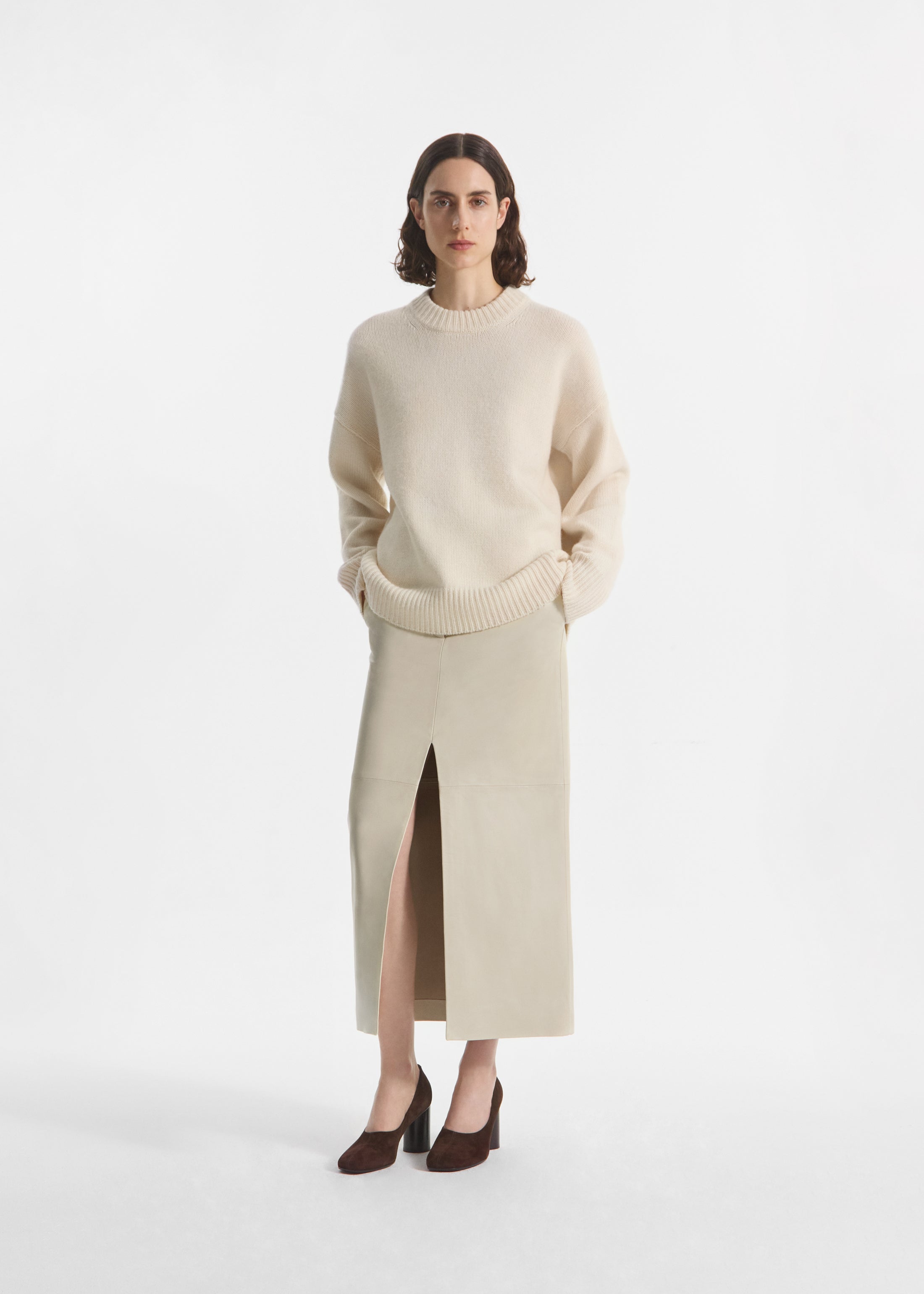 Boyfriend Crew Sweater in Wool Cashmere - Ivory