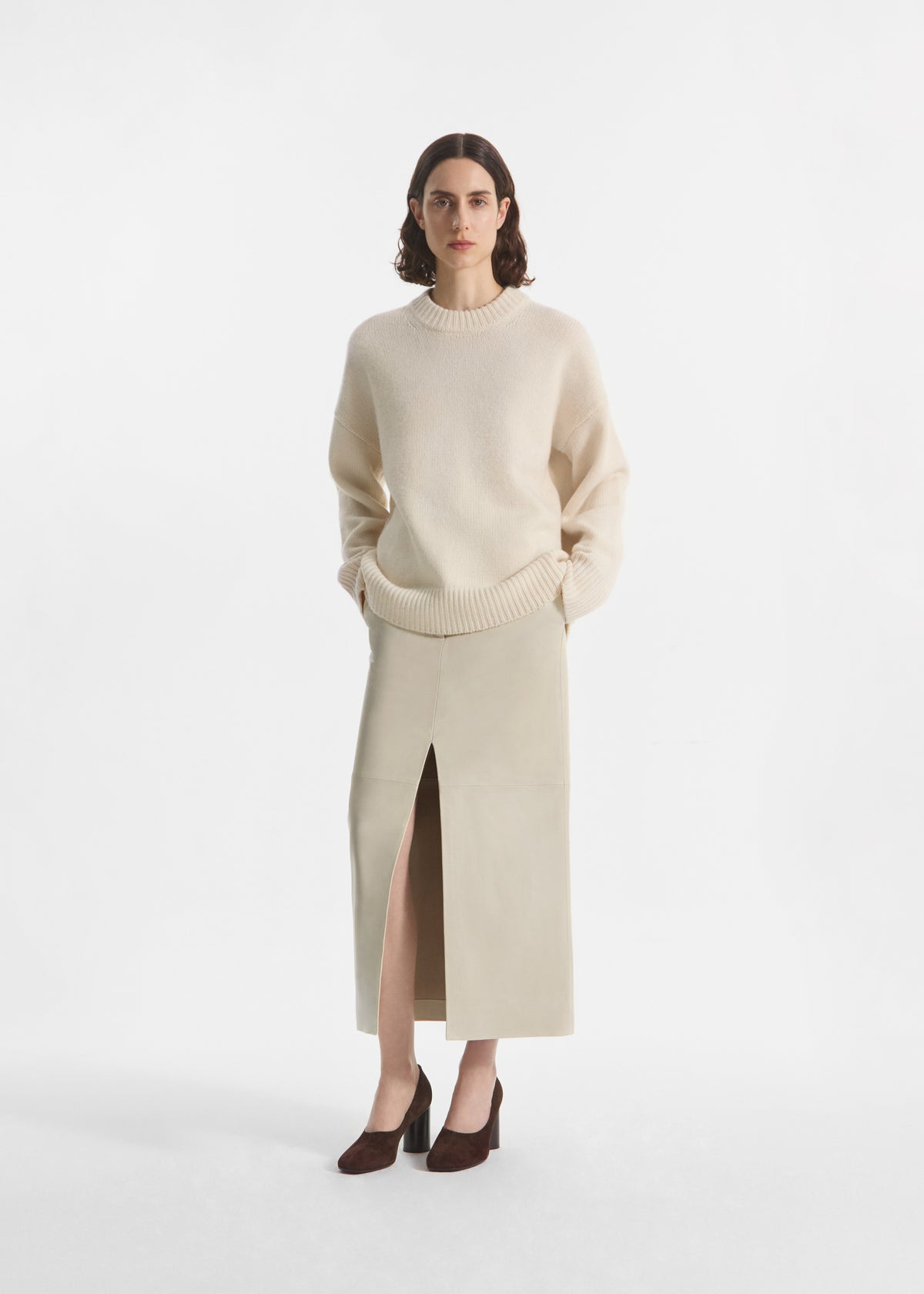 Boyfriend Crew Sweater in Wool Cashmere - Ivory, image 2 of 4