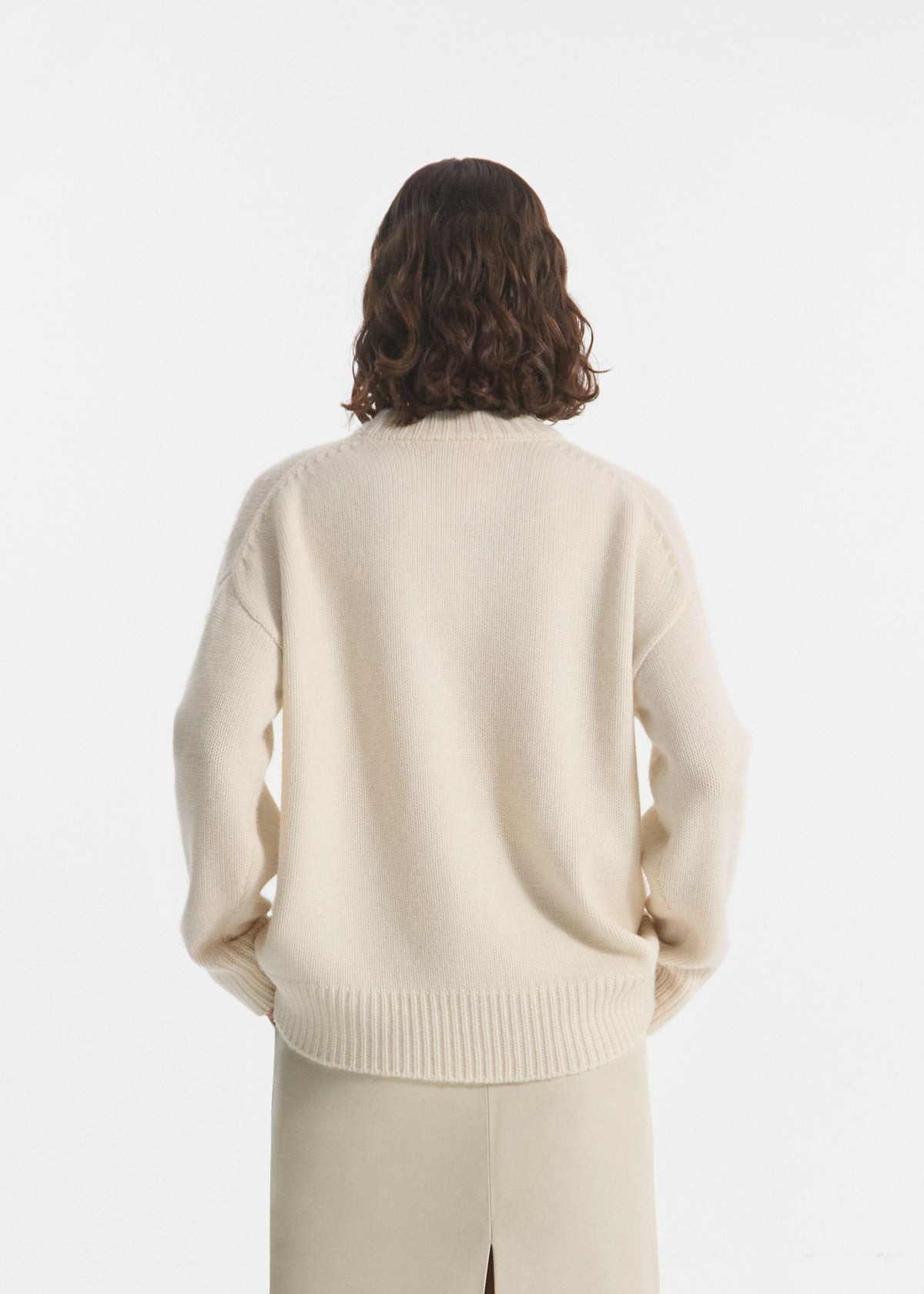 Boyfriend Crew Sweater in Wool Cashmere - Ivory, image 3 of 4