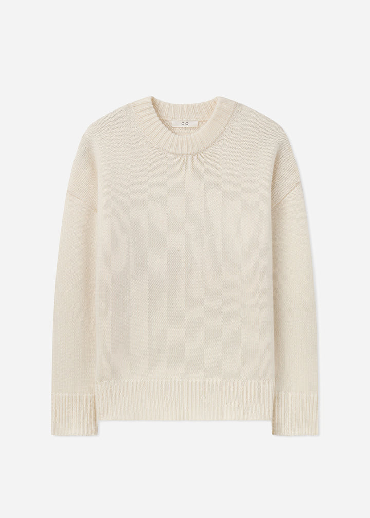 Boyfriend Crew Sweater in Wool Cashmere - Ivory