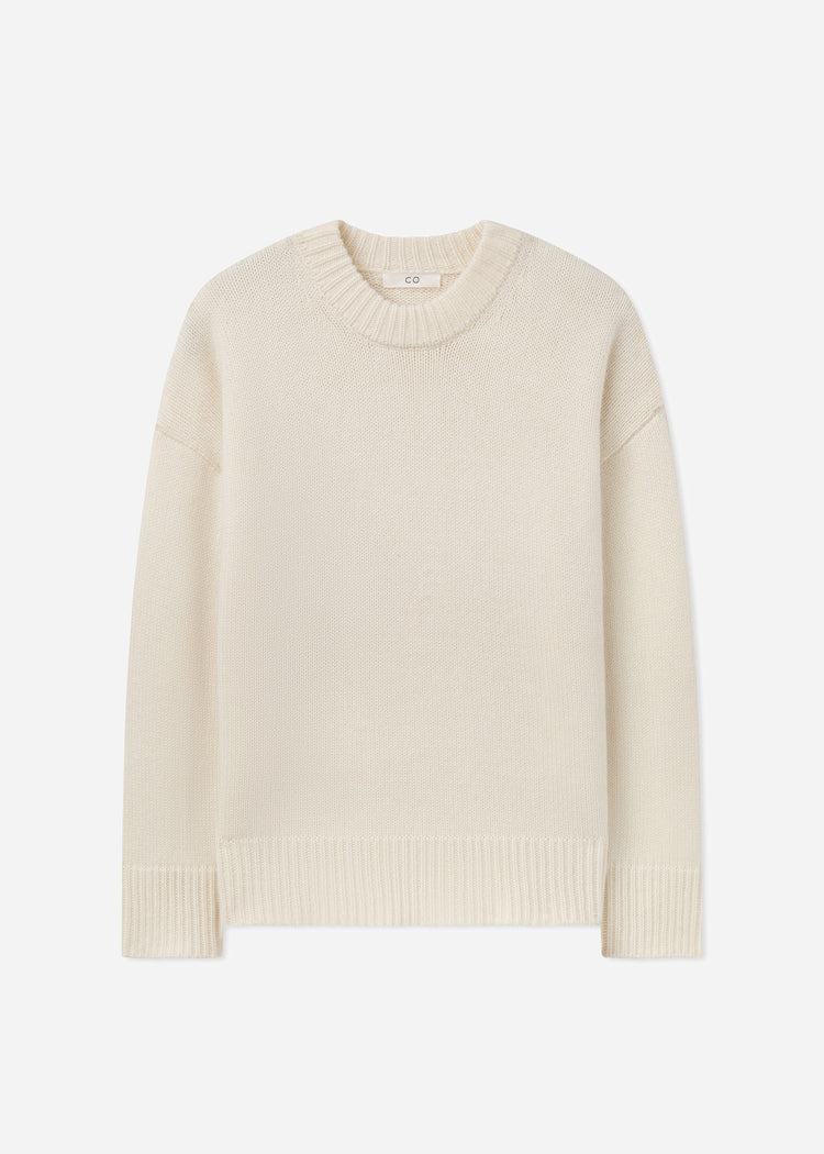 Boyfriend Crew Sweater in Wool Cashmere - Ivory, image 4 of 4