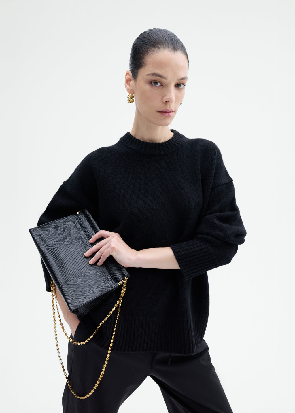Boyfriend Crew Neck in Wool Cashmere - Black - CO