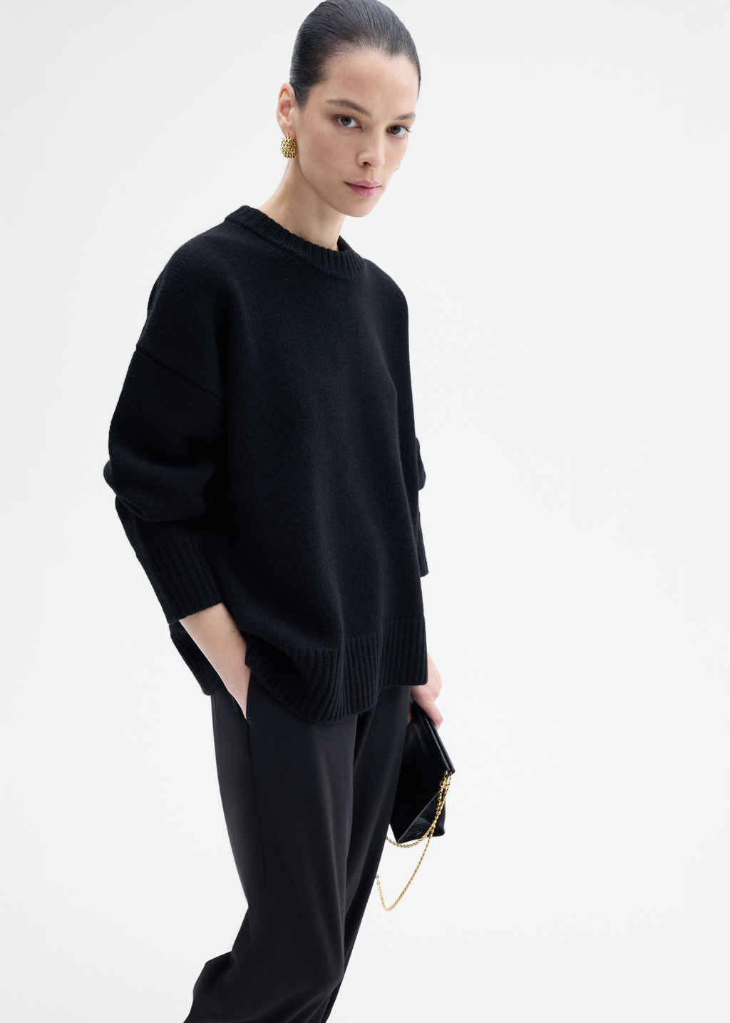 Boyfriend Crew Neck in Wool Cashmere - Black - CO
