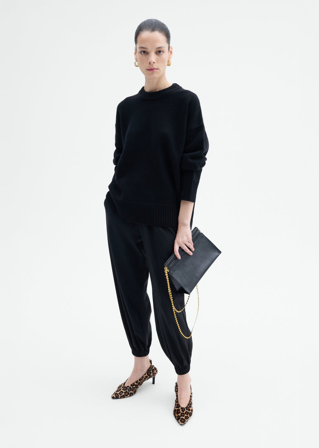 Boyfriend Crew Neck in Wool Cashmere - Black - CO