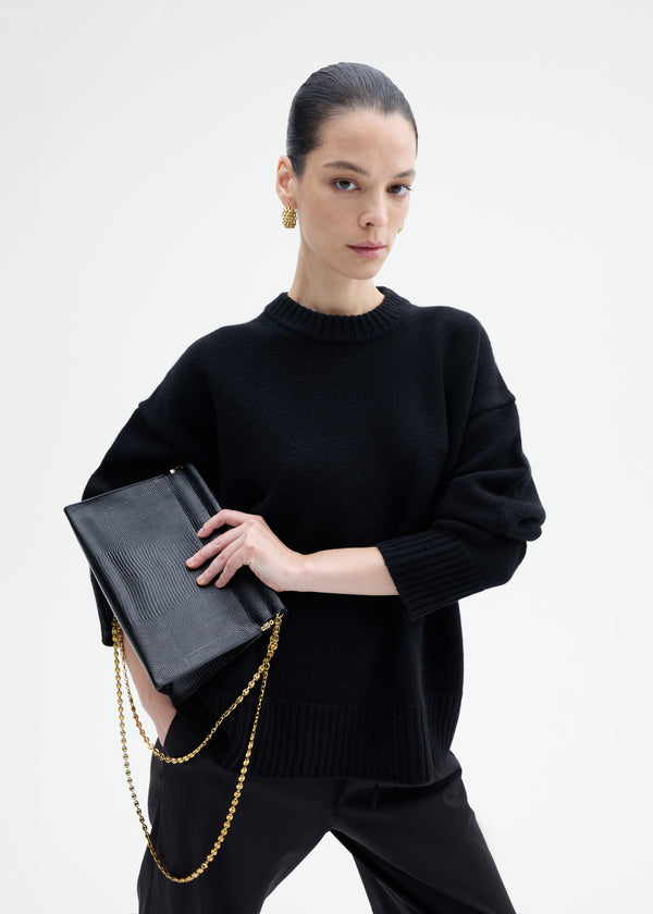 Boyfriend Crew Neck in Wool Cashmere - Black - CO