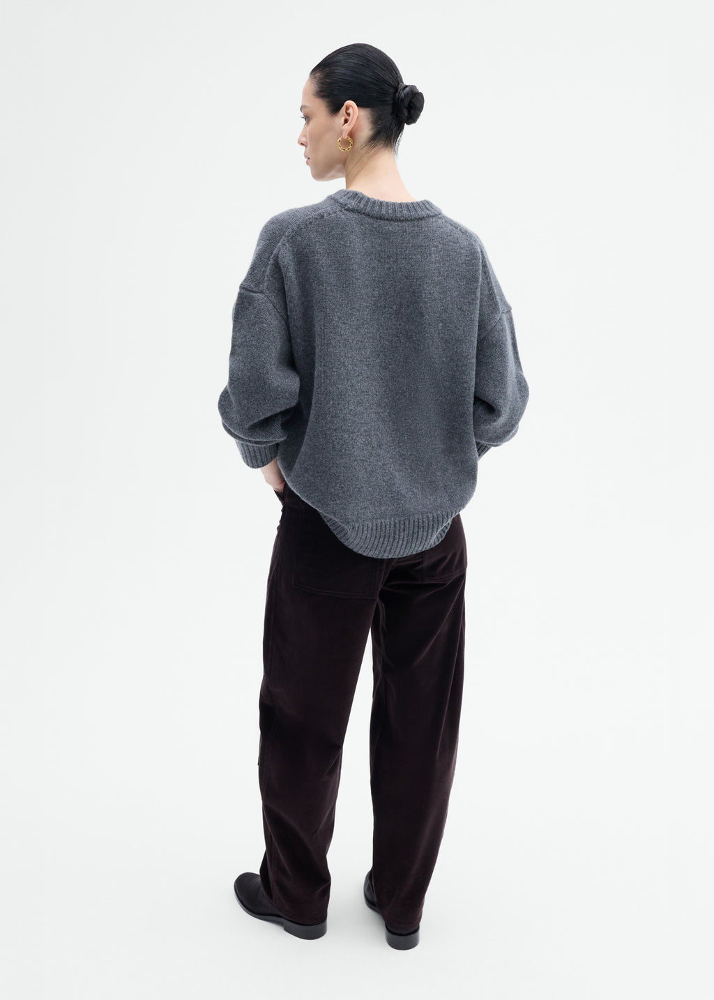 Boyfriend Crew Neck in Wool Cashmere - Grey - CO