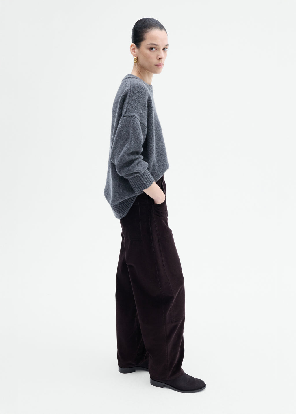 Boyfriend Crew Neck in Wool Cashmere - Grey - CO
