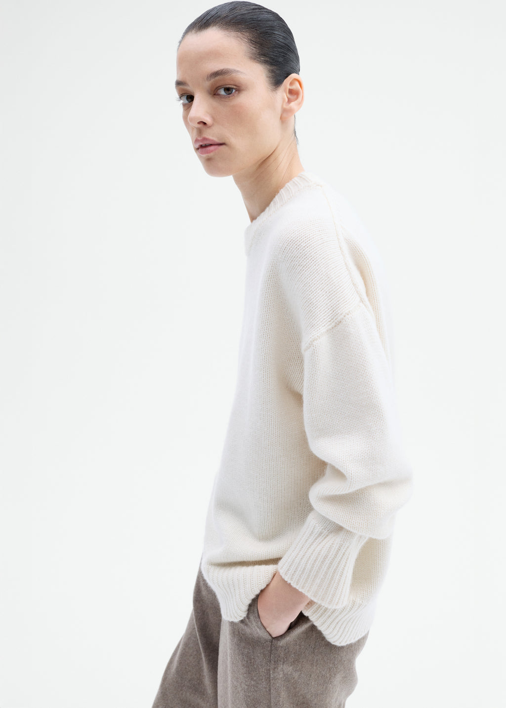 Boyfriend Crew Sweater in Wool Cashmere - Ivory - CO