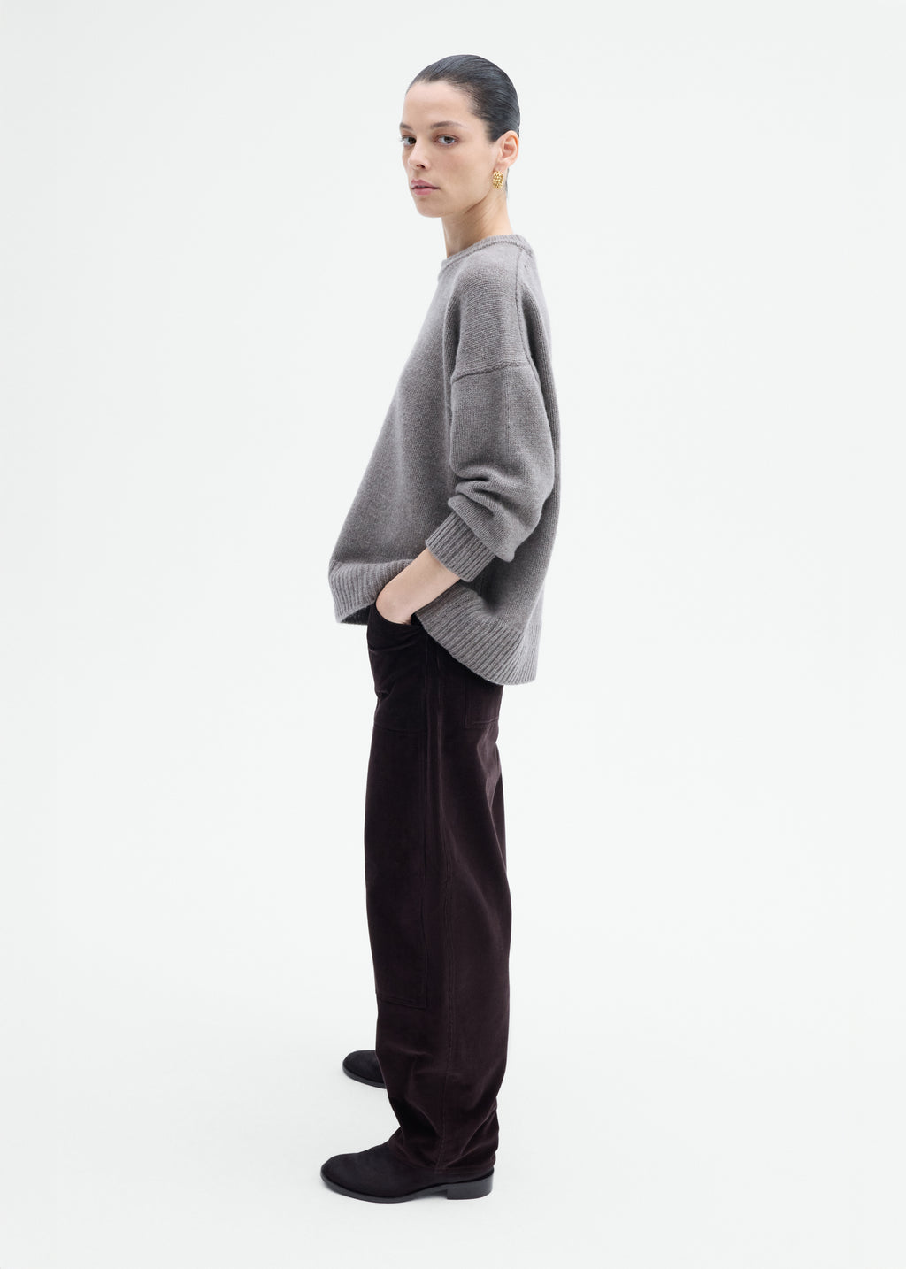 Boyfriend Crew Sweater in Wool Cashmere - Taupe - CO