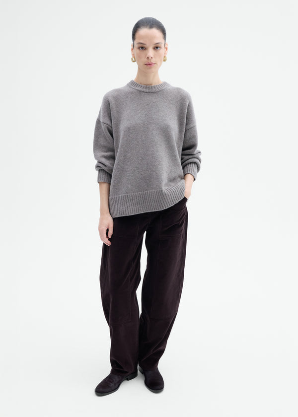 Boyfriend Crew Sweater in Wool Cashmere - Taupe - CO