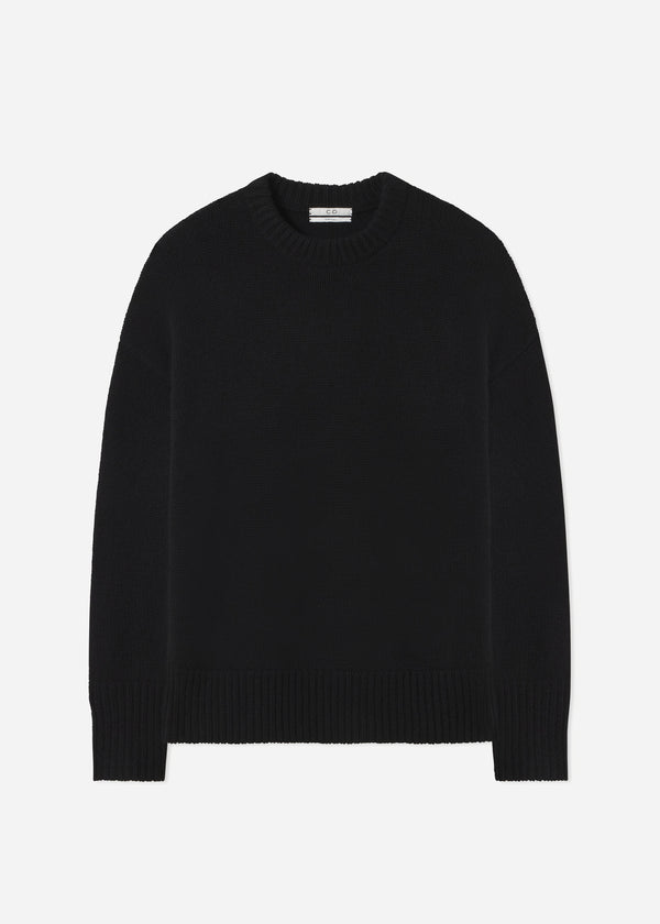 Boyfriend Crew Neck in Wool Cashmere - Black - CO