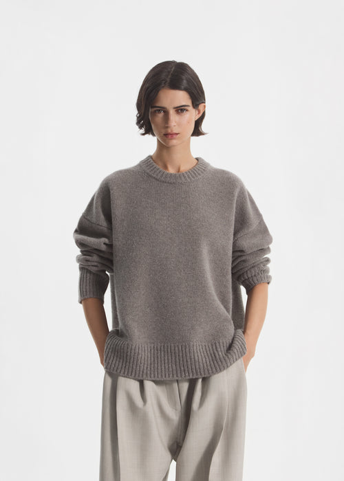 Boyfriend Crew Sweater in Wool Cashmere - Taupe, image 1 of 4
