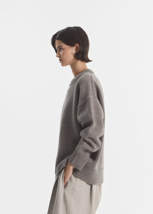 Boyfriend Crew Sweater in Wool Cashmere - Taupe, image 2 of 4