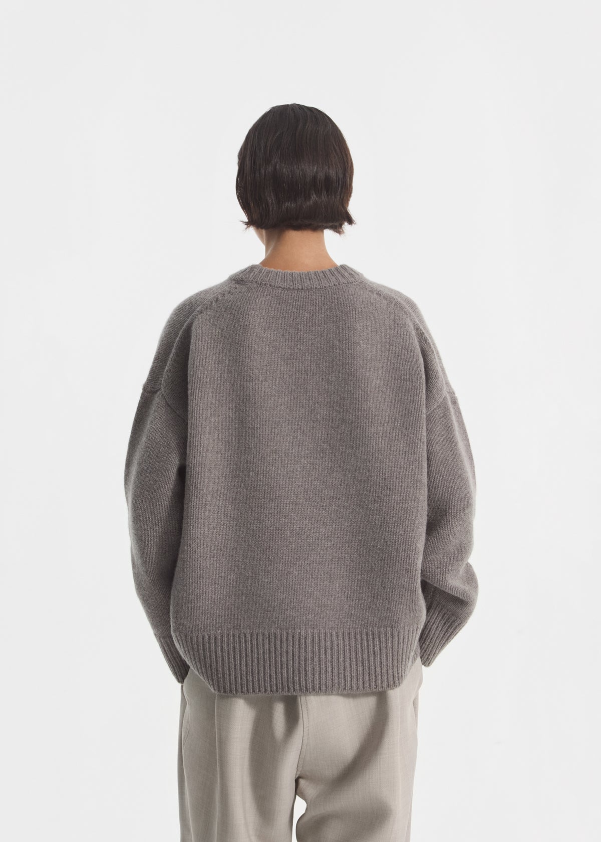 Boyfriend Crew Sweater in Wool Cashmere - Taupe, image 3 of 4
