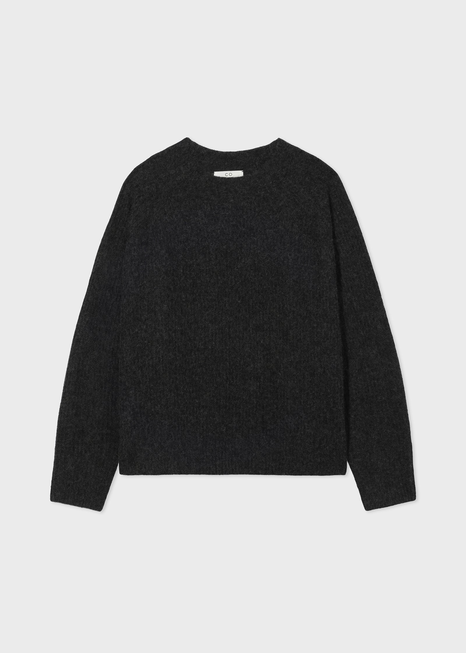 Loose Weave Raglan Crew in Cashmere Silk - Charcoal - CO