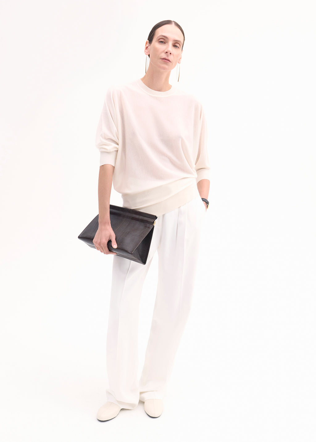 Draped Knit Top in Fine Cashmere - Ivory - CO