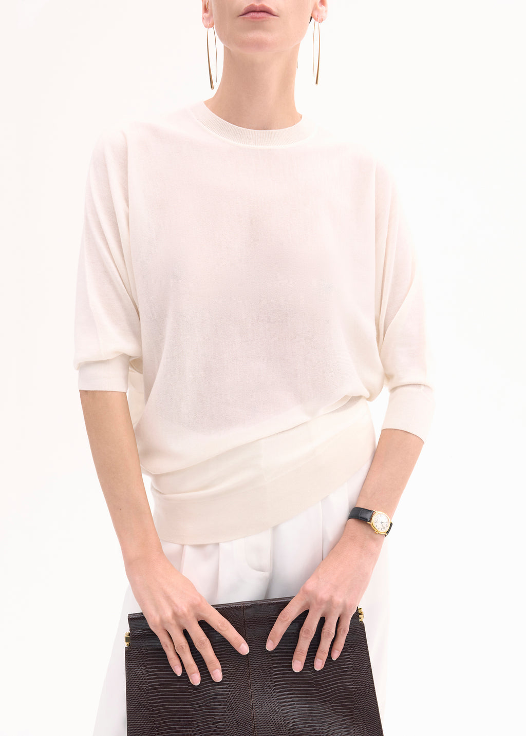 Draped Knit Top in Fine Cashmere - Ivory - CO