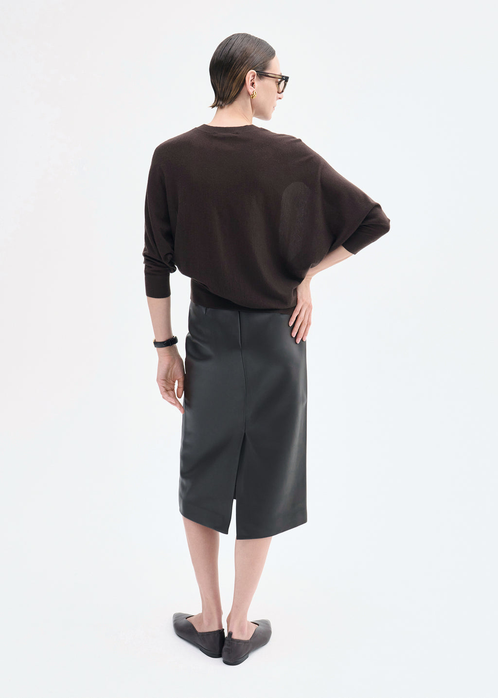Midi Pencil Skirt in Leather - Chocolate - CO