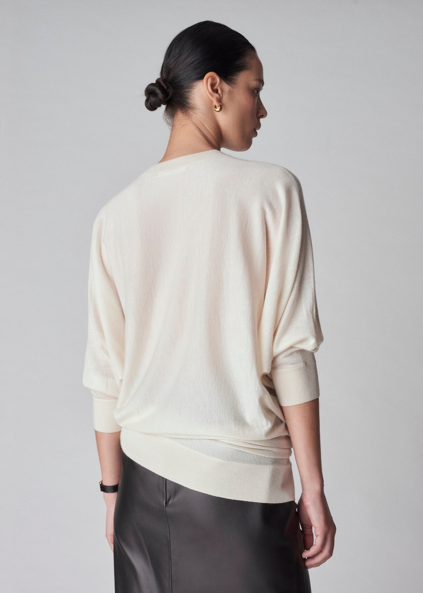 Draped Knit Top in Fine Cashmere - Ivory - CO Collections