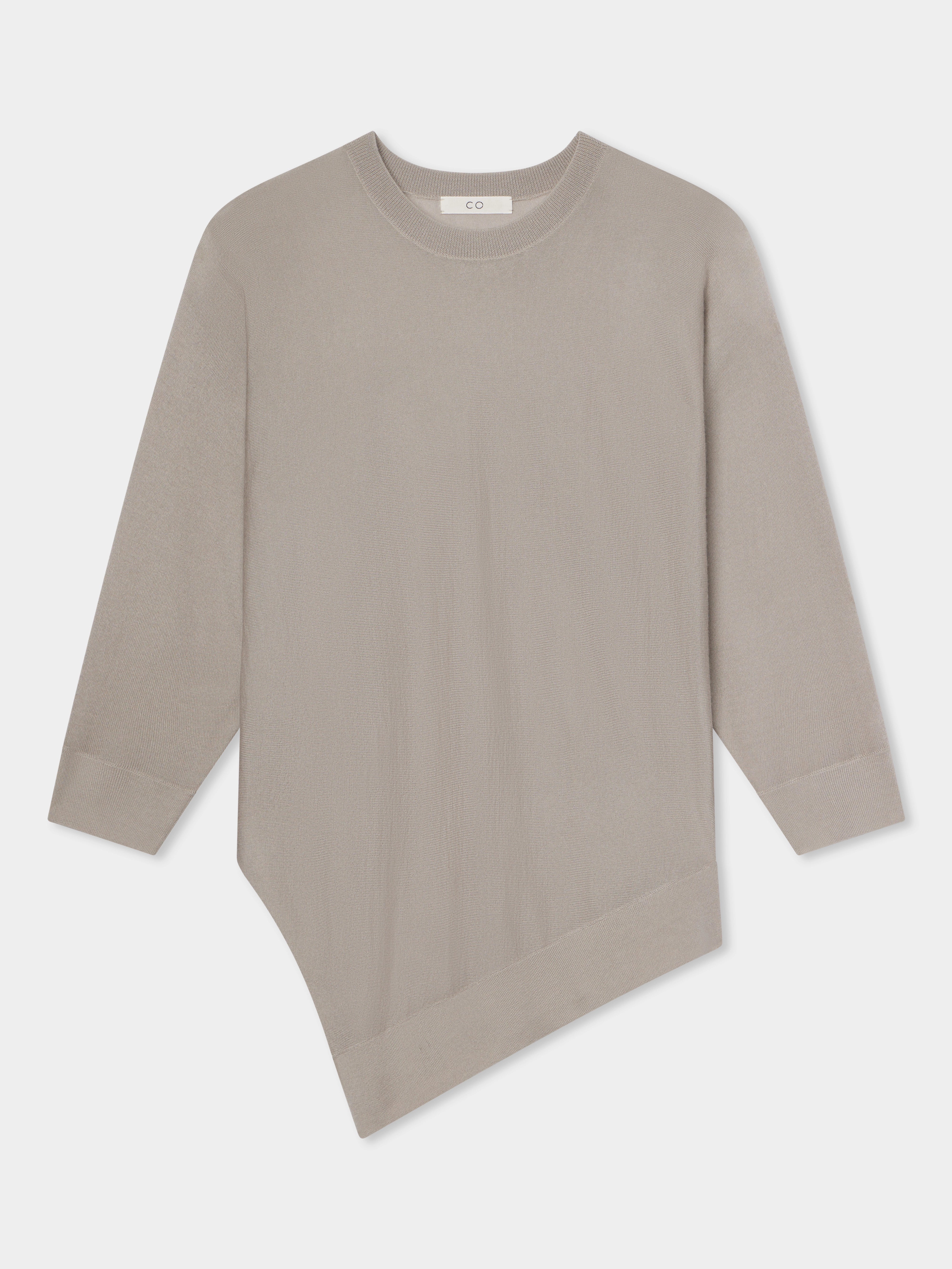 Draped Knit Top in Fine Cashmere  - Stone