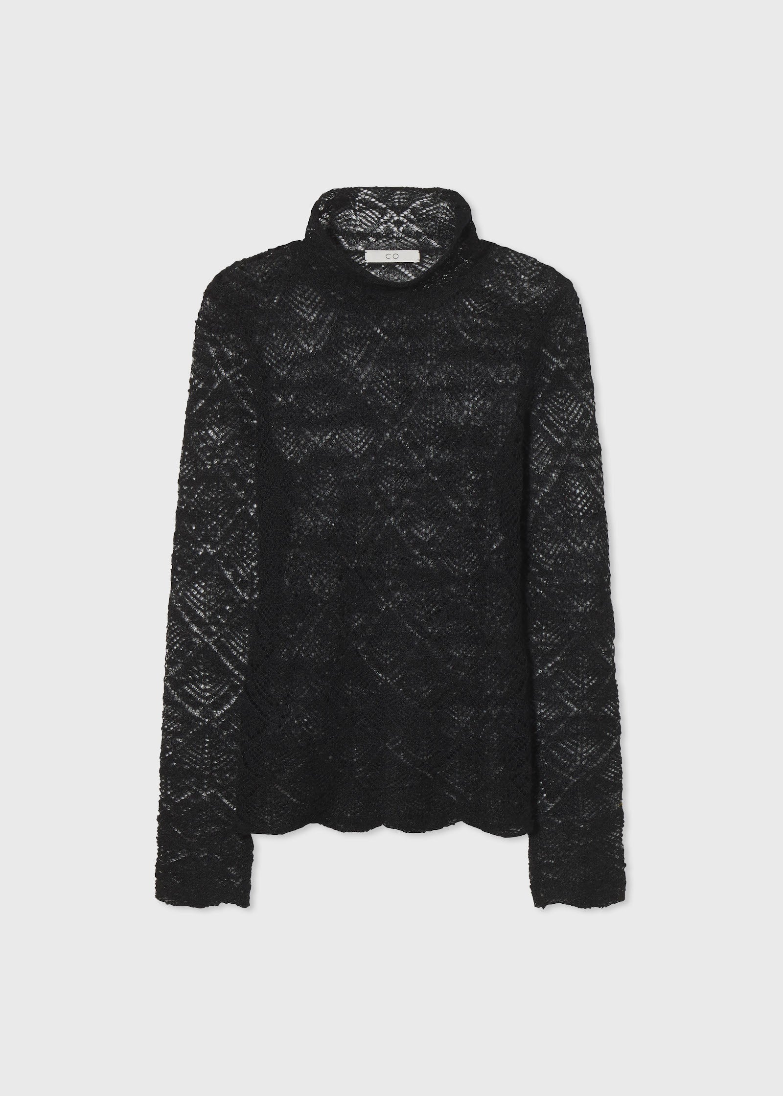 Open Weave Funnel Neck Top in Wool  - Black - CO Collections