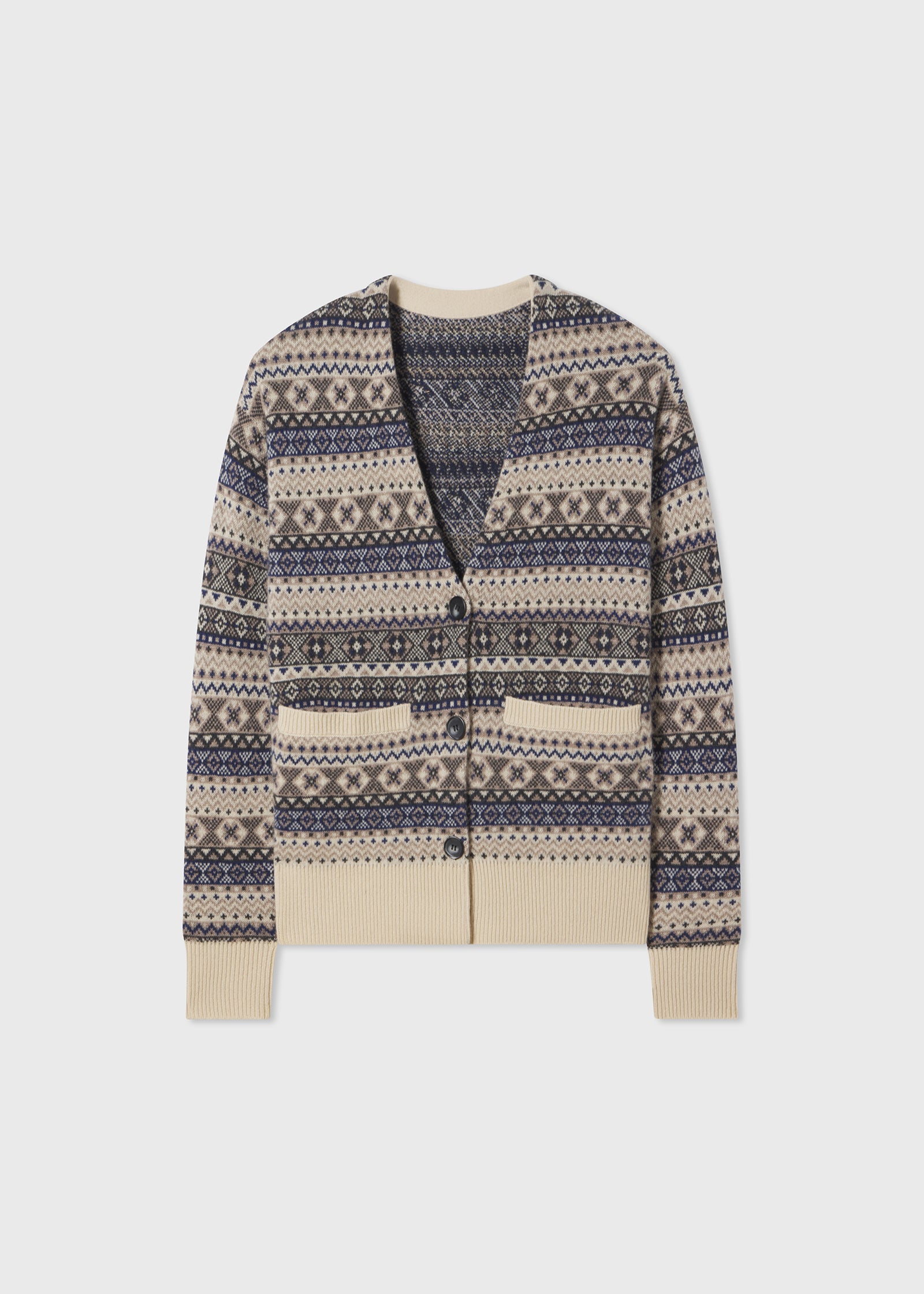 Long Cardigan in Cashmere  - Blue Fair Isle - CO Collections